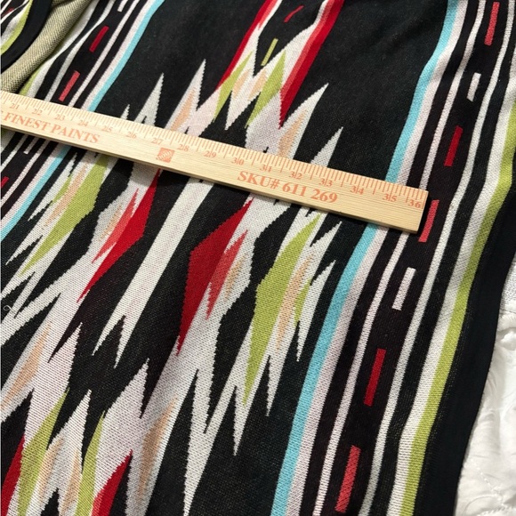 Rancho Estancia Knit Poncho, Cape. Soft Viscose Knit. Multicolor on Black. - Picture 12 of 12